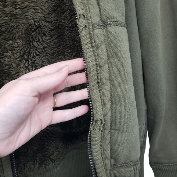 Y2K American Eagle Faux Fur Sherpa Lined Full Zip Hoodie Distressed Mens L Thick - Picture 5 of 10